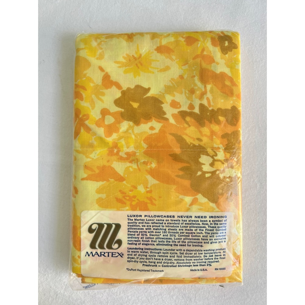 Vintage Martex Luxor Yellow Floral Double Sheet Set New Old Stock 70s Percale - Picture 11 of 15